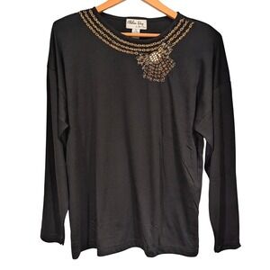Chelsea Way by Traum‎ Bee Black Embellished Chain & Bead Long Sleeve Top Large